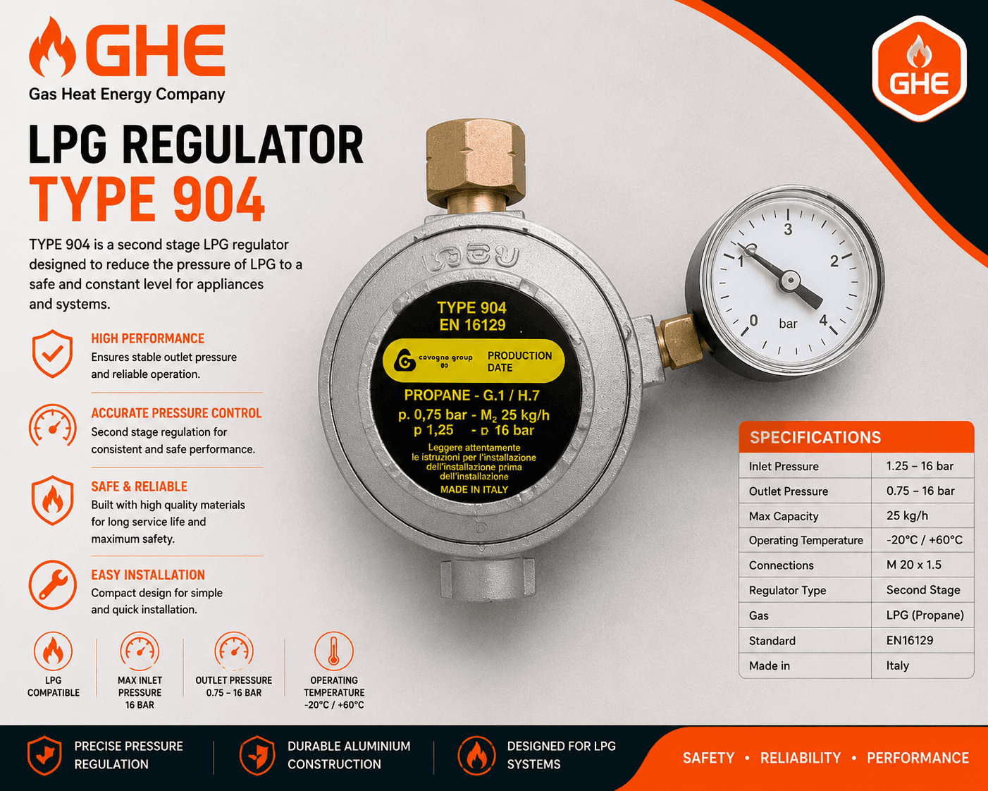 Regulator with Pressure Gauge 25 kg/h