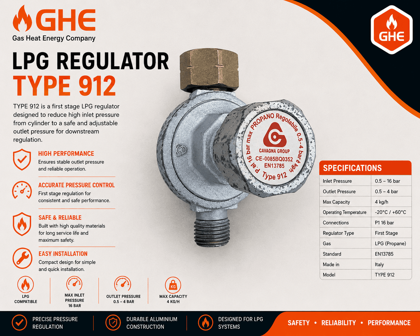 Adjustable Propane Regulator first stage 8 kg/h